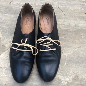 Chloé Annick Black Leather Oxford Flats Size 40/9